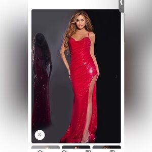 Jovani White Iridescent Sequin & Crystal Strap Dress